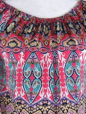 WinWin Women's Multicolor Pin-Wheel-Sleeve Pullover Boho Tunic Size S-M (C2051)